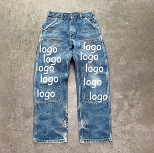 Bas quantité minimale de commande personnalisé en détresse déchiré charpentier salopette jean Vintage 90s soleil délavé noir Double genou travail Cargo <span class=keywords><strong>pantalon</strong></span> - Product Image 3