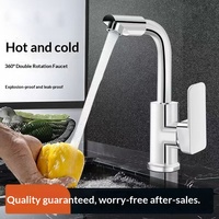Robinet de lavabo de salle de bain moderne à poignée unique chromé, à poser sur le plan, avec bec rotatif et installation monotrou