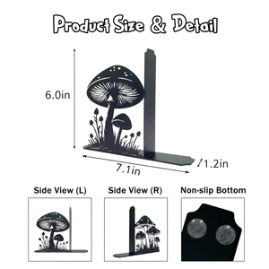 AK Brass Mushroom Metal <b>Bookends</b> Set of 2 Black Powder Coated Finish Decorative Book Holders for Living Room Table Decor - Product Image 4
