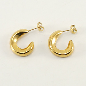 Zogxin C-Shaped Hoop Earrings Gold Steel Color Geometric Design For Women Party Fashion Jewelry - Product Image 2
