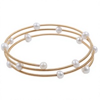 Nouveau Bracelet Femme Superposé Multi-Bagues en Laiton Plaqué Or 18K avec Perles de Tahiti, Design Vintage et Haut de Gamme
