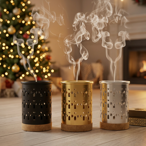 Ensemble de brûleurs d'encens durables en métal avec découpes géométriques, noir, or, argent, pour l'aromathérapie et la décoration intérieure bien-être - Product Image 1