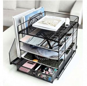 5-Tier Metal Paper Letter Organizer with <b>File</b> Holder Desk Organizer with <b>Drawer</b> Mesh Desktop Storage with Magazine Holder - Product Image 1