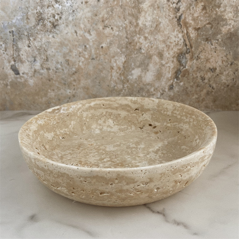 Vintage Beige Travertine Marble Home Hotel Decoration Religious Round Ornament Bowl Travertine Stone Fruit Plate Retro Beige Travertine Marble Home Hotel Decorative Bowl Round Bowl  Beige,Travertine,Marble,Decorative Bowl,Bowl,Round Bowl