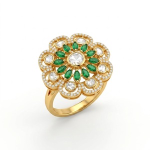 925 Silver Emerald Kundan Floral <b>Ring</b> <b>Gold</b> Adjustable Statement Jewelry for Women Party Wear Fashion Women Wedding Jewelry - Product Image 1