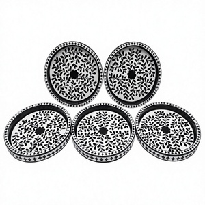 Decorative <b>Serving</b> <b>Trays</b> Resin Inlay Floral Pattern <b>Black</b> And White Painted Finish Residential Use Kitchenware Dinnerware <b>Tray</b> - Product Image 1