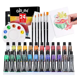 Colorido marca B2S Água cor conjunto 24 cores with12ml 6pcs escovas e 1 paleta lona