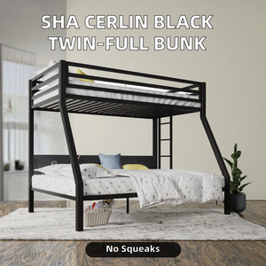 Lit superposé en métal noir, taille double sur grand lit, avec échelle et barrière de sécurité pour chambre à coucher - Product Image 2
