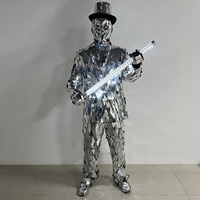 Disfraz de Hombre Espejo Dorado con Sombrero de Copa, Traje de Robot Reflectante para Espectáculos, Fiestas, Discotecas