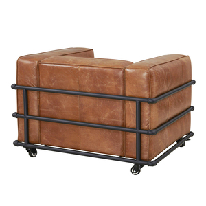 रेट्रो शैली चमड़े के लोहे के पाइप फ्रेम काले चमड़े के सोफे ने मानव निर्मित चमड़े के लोवेसट सोफे को सेट किया - Product Image 5