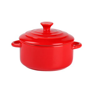 Wholesale Ceramic Red Round Soup Cooking <strong>Pot</strong> <strong>Small</strong> Porcelain Stew <strong>Pot</strong> With Handles &amp; <strong>Lid</strong> - Product Image 1