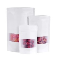 Stand up White Kraft Paper Reclosable Ziplock Plain Heat Sealable Food Packaging Doypack Pouches Bags With Matte Window