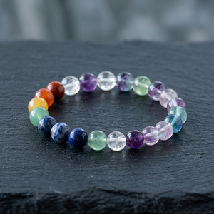 Bracelet artisanal en pierres précieuses naturelles Rudraksha 7 chakras, perles de cristal, pierres semi-précieuses - Product Image 4