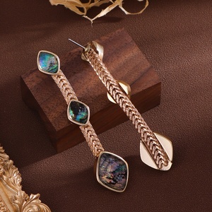 Boucles d'oreilles originales rétro en coquille d'ormeau pour femmes, boucles d'oreilles pendantes en nacre texturée de style occidental - Product Image 4