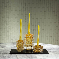 Handgeblasenes Champagner-Gold Glas-Kerzenhalter-Set Eisriss-Effekt Zylinder-Kerzenständer Kunstvolle Hochzeits-Tischdekoration Esstisch-Deko