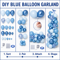 Kit de décoration pour fête d'anniversaire de bébé garçon, 1er anniversaire, bleu chrome mat, bleu clair, bleu ciel, guirlande d'arche de ballons et de confettis