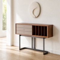 Console moderne de luxe de 1,5 m en placage de bois d'eucalyptus, meuble d'entrée avec tiroirs recouverts de cuir microfibre