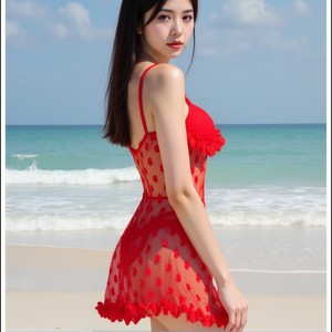 Conjunto de Lencería Sexy para Mujer, Camisón de Malla con Corazón Rojo, Sin Mangas, de Chifón Transpirable - Product Image 2