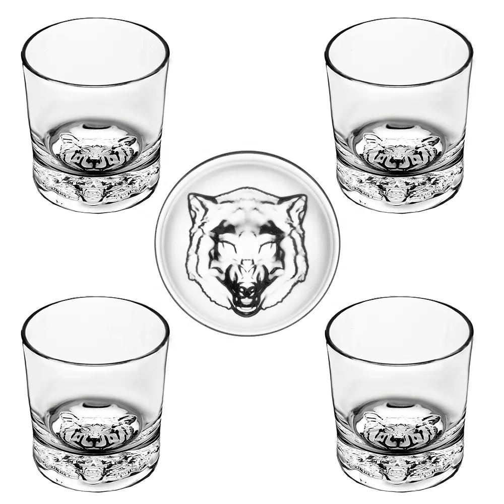 Commercio all'ingrosso della fabbrica 310 ml fondo modello personalizzato tazza di lupo animale whisky bicchieri vecchio stile barra di vetro con campione gratuito