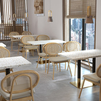 Ensemble table et canapé en fer et bois massif, style nordique moderne de luxe léger, pour restaurant commercial, 2-4 personnes, pour zone de négociation, avec porte-cartes