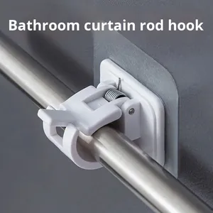 <span class=keywords><strong>Tringle</strong></span> à <span class=keywords><strong>rideau</strong></span> télescopique moderne en plastique avec crochets et pinces, support adhésif sans perçage pour rideaux de porte horizontaux - Product Image 6