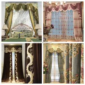 Rideau français de luxe personnalisé Jacquard garniture romantique Court Rococo dentelle rideaux en velours vert pour salon chambre