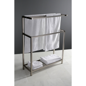 Étagère murale de luxe moderne à double niveau multifonctionnelle pour salle de bain, avec porte-serviettes portable, étagère supérieure de rangement et étagère inférieure en fil métallique en acier inoxydable - Product Image 5