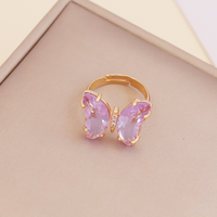 Neuer Farbiger Klassischer 18K Vergoldeter Zirkonia Schmetterling-Ring Modischer Offener Verstellbarer Ring für Damen Hochzeit Verlobung