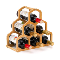 202608 Estantes de exhibición de bambú con diseño de panal, soporte para botellas de cerveza, botellero de vino, estanterías de almacenamiento de madera para mesa y encimera