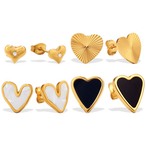 Heart Stud <b>Earrings</b> Gold Plated Zinc Alloy Stainless Steel <b>Post</b> Fashion Simple Ins Style For Women Accessories - Product Image 5