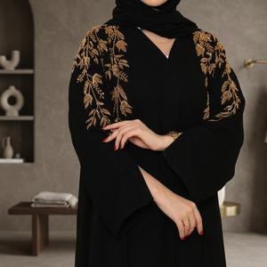 Abaya longue de luxe faite à la main, anti-rides, élégante, pour femme musulmane, style Dubaï, avec manches à volants, en soie, pour la prière, pour adultes, vente en gros - Product Image 3