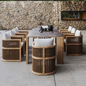Set di Tavoli e Sedie di Lusso per Hotel e Ristoranti, Sedie da <span class=keywords><strong>Bistrot</strong></span> con Schienale Intrecciato e Cuscino per Resort e Ville - Product Image 2