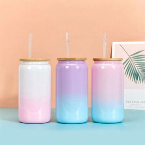 Custom Logo 16Oz Colorful Rainbow Glitter Shimmer <b>Plastic</b> Beer Can With Pp <b>Plastic</b> Lid and Straw - Product Image 5