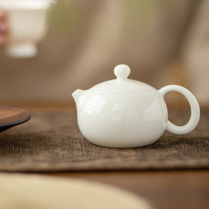 Mutton Fat Jade Ceramic Teapot Porcelain Round Xishi With Lid Kung Fu <b>Tea</b> <b>Set</b> Household Afternoon <b>Tea</b> - Product Image 1