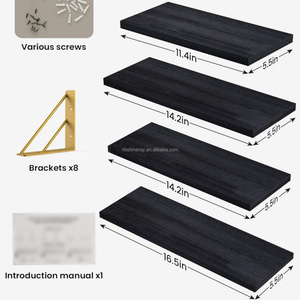 Ensemble d'étagères flottantes en <span class=keywords><strong>bois</strong></span> massif à 4 niveaux, robustes <span class=keywords><strong>et</strong></span> modernes, pour salon, salle de bain, armoire, garage, rangement de sacs, noir - Product Image 3