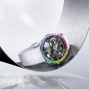 AGELOCER Original Tourbillon-Uhr mit Regenbogen-Diamantlünette, Herren-Skelett-Zifferblatt, manuelle mechanische Uhr mit Kautschukarmband - Product Image 4