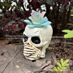 Maceta con diseño de calavera pastoral, sin motivos decorativos, para suculentas, decoración para el hogar y exteriores, de resina sintética - Product Image 3
