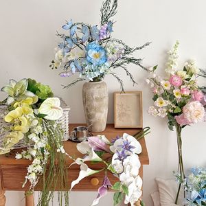 Bouquet de fleurs artificielles Yasunobu, roses et pivoines en soie, décoration pour la remise des diplômes et la maison, ensemble combiné fait main - Product Image 1