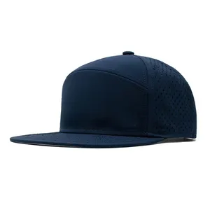 Custom 7 Panel Baseball Cap,Waterproof Laser Cut Drilled Hole Perforated Hat,Curved Brim Navy Blue Dad Hat