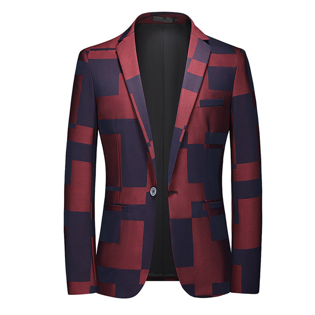 Mens Custom Fashion Style Printed Slim Fit Blazers Plaid Single Button Blazer Casual Slim Fit Blazer