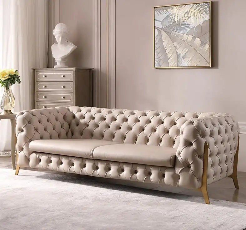 Sectionele Bank Amerikaanse Luxe Chesterfield Hoekbank, Design Moderne Houten Bank Woonkamer Meubels