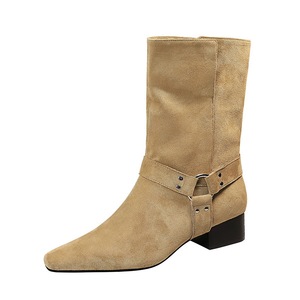 Stivaletti da <span class=keywords><strong>Donna</strong></span> alla Moda 2026 con Tacco Grosso, Stile Western Retrò, Punta Affusolata in Camoscio - Product Image 1