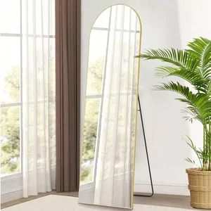 Gold <b>Full</b> <b>Length</b> Arched <b>Mirror</b> Stand <b>Leaning</b> Aluminum Frame Hanging Floor <b>Mirror</b> - Product Image 1