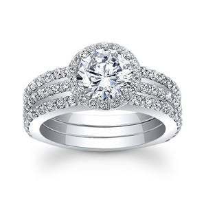 Anillo de Compromiso de Diamantes en Oro Blanco para Mujer F1212, Corte Brillante Redondo, Color G Natural, Diseño Halo - Product Image 3