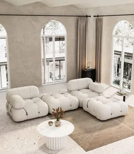 İskandinav kumaş kanepe lüks küçük daire oturma odası yatak tasarım kare toka modülü kanepe kombinasyonu