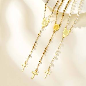 <span class=keywords><strong>Collana</strong></span> <span class=keywords><strong>Rosario</strong></span> in Acciaio Inossidabile Placcato Oro con Ciondolo a Croce, Catena Retrò con Perline di Preghiera Cattoliche, Ciondolo Ovale della Vergine Maria - Product Image 1