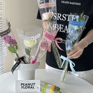 Vente en gros de bouquets de roses imperméables pour la Saint-Valentin, emballage simple, sacs OPP pour fleurs individuelles, prix réduits - Product Image 2