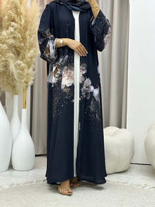 Abaya Leduo personnalisée à imprimé floral d'été bleu marine, respirante, longue, style ample, pour femmes musulmanes - Product Image 2