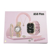 Damen Android Smartwatch Set A58plus mit KI-Sprachassistent, IP67, quadratischem IPS-Display, 36-40mm, Goldkette und Armbändern – Geschenk für Mädchen