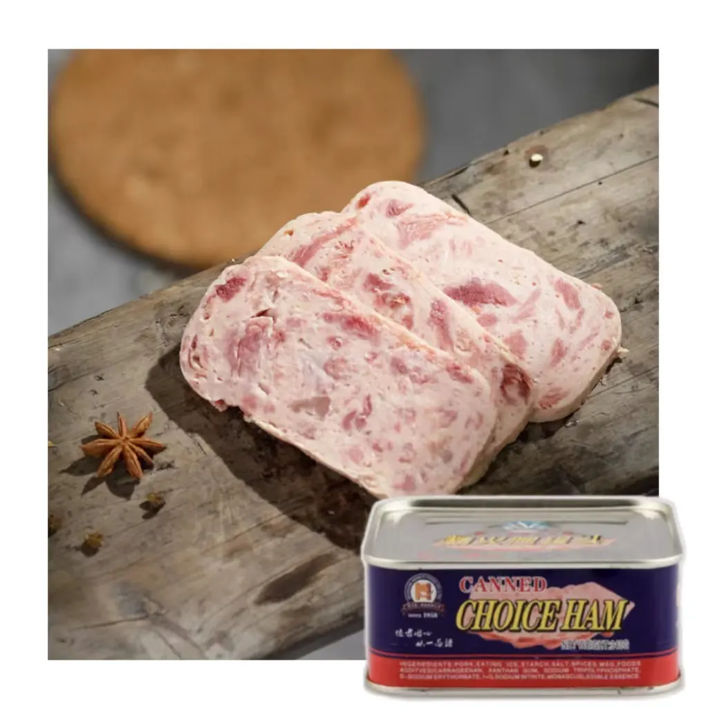 ham pork Luncheon Meat in can dishes Convenient fast food Prepared MRE Meat cooking